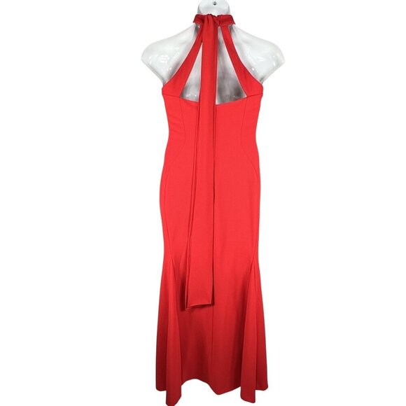 Calvin Klein Womens 8 Red Mock Neck Maxi Dress Tie Minimalist Fairy Formal Event - Picture 2 of 16